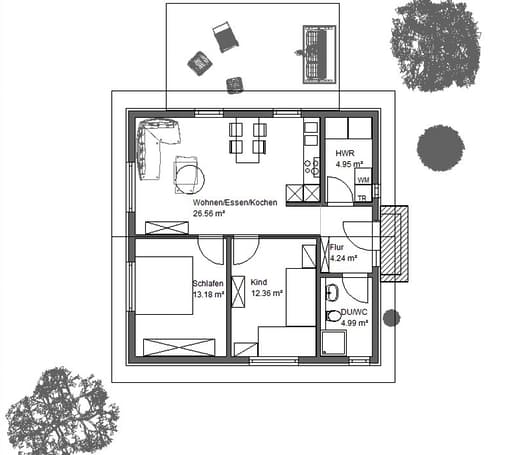 Fertighaus EasyLiving 66 SD von Kaiser Haus Schlüsselfertig ab 118494€, Bungalow Grundriss 1