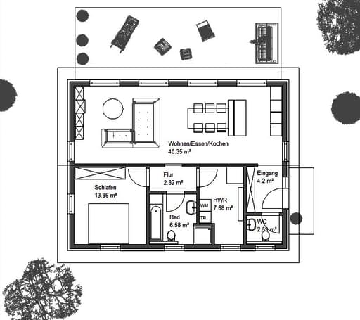 Fertighaus EasyLiving 78 V1 SD von Kaiser Haus Schlüsselfertig ab 133851€, Bungalow Grundriss 1