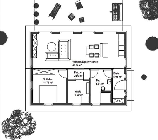 Fertighaus EasyLiving 78 V2 FD - altengerecht von Kaiser Haus Schlüsselfertig ab 129451€, Cubushaus Grundriss 1
