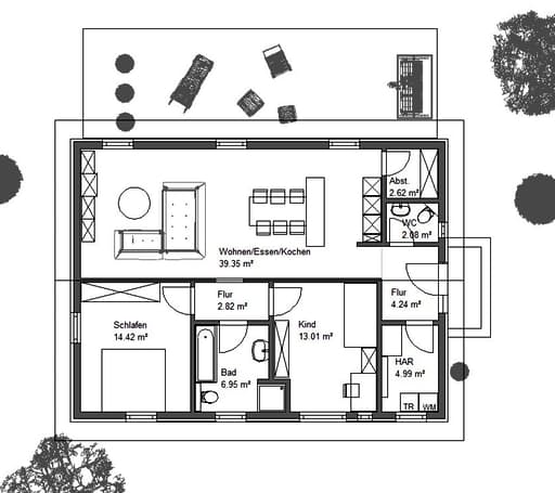 Fertighaus EasyLiving 90 SD von Kaiser Haus Schlüsselfertig ab 140444€, Bungalow Grundriss 1
