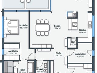 Fertighaus Ausstellungshaus Rheinau-Linx – eben leben von WeberHaus Schlüsselfertig ab 422000€, Bungalow Grundriss 1