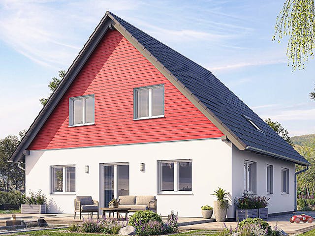 Fertighaus HAUS A100-94 von EBH Haus Schlüsselfertig ab 287300€, Satteldach-Klassiker Außenansicht 1 Fertighaus HAUS A100-94 von EBH Haus Schlüsselfertig ab 287300€, Satteldach-Klassiker Außenansicht 1