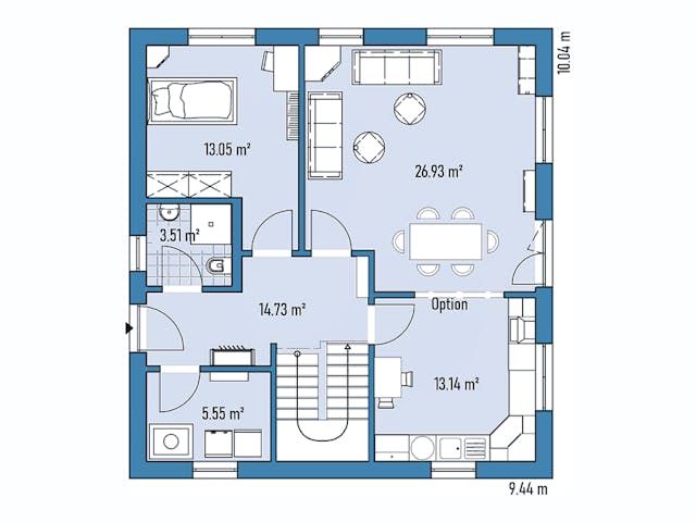 Fertighaus HAUS A100-94 von EBH Haus Schlüsselfertig ab 287300€, Satteldach-Klassiker Grundriss 1