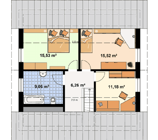 Fertighaus Einfamilienhaus A 3 L von EBH Haus Schlüsselfertig ab 257300€, Satteldach-Klassiker Grundriss 2