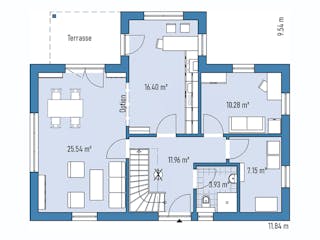 Fertighaus Einfamilienhaus A71-118-G von EBH Haus Schlüsselfertig ab 306700€, Satteldach-Klassiker Grundriss 1
