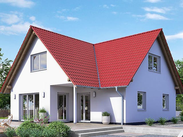 Fertighaus HAUS A77-112-G von EBH Haus Schlüsselfertig ab 318800€, Satteldach-Klassiker Außenansicht 1