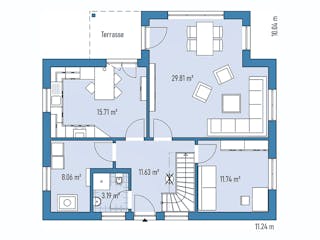 Fertighaus HAUS A77-112-G von EBH Haus Schlüsselfertig ab 318800€, Satteldach-Klassiker Grundriss 1