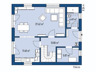 Fertighaus HAUS A82-94 von EBH Haus Schlüsselfertig ab 233900€, Satteldach-Klassiker Grundriss 1