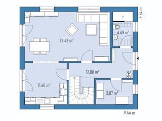 Fertighaus Einfamilienhaus A82-94 von EBH Haus Schlüsselfertig ab 250600€, Satteldach-Klassiker Grundriss 1
