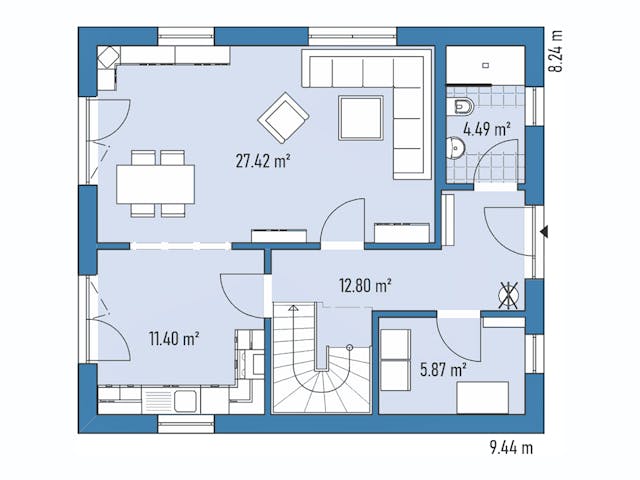 Fertighaus Einfamilienhaus A82-94 von EBH Haus Schlüsselfertig ab 250600€, Satteldach-Klassiker Grundriss 1