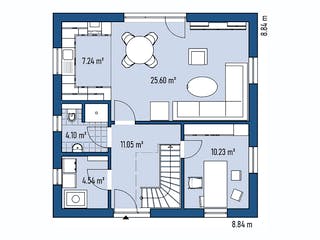 Fertighaus HAUS A88-88 von EBH Haus Schlüsselfertig ab 236200€, Satteldach-Klassiker Grundriss 1