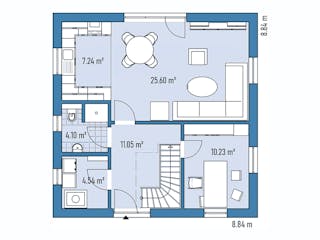 Fertighaus HAUS A88-88 von EBH Haus Schlüsselfertig ab 245700€, Satteldach-Klassiker Grundriss 1