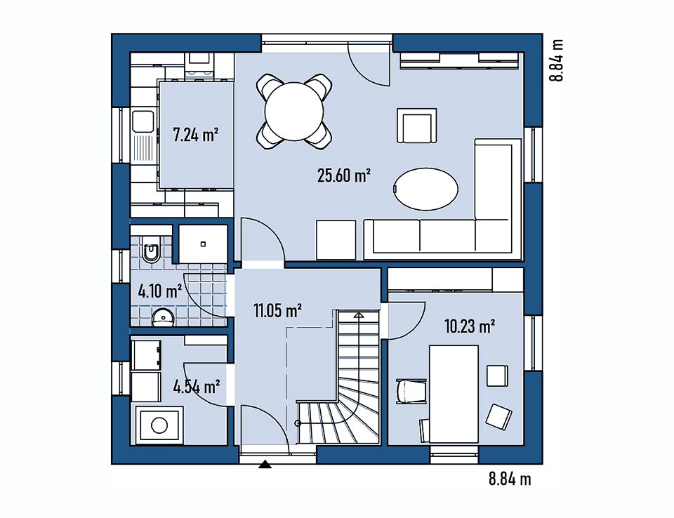 Fertighaus HAUS A88-88 von EBH Haus Schlüsselfertig ab 225000€, Satteldach-Klassiker Grundriss 1