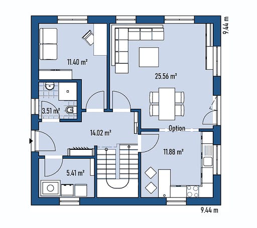 Fertighaus HAUS A94-94 von EBH Haus Schlüsselfertig ab 246000€, Satteldach-Klassiker Grundriss 1