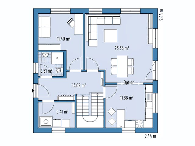 Fertighaus HAUS A94-94 von EBH Haus Schlüsselfertig ab 274800€, Satteldach-Klassiker Grundriss 1