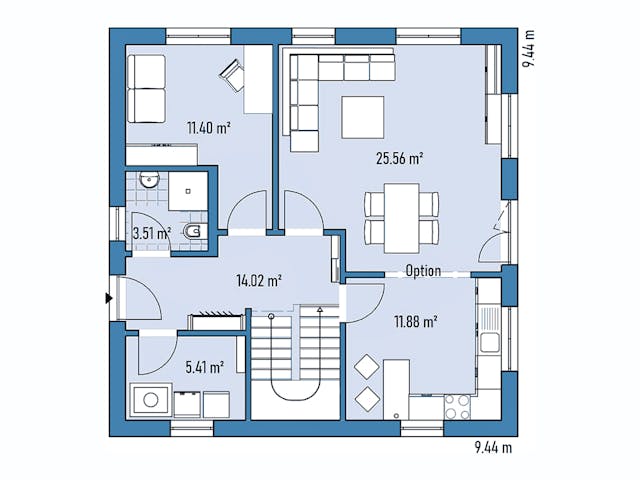 Fertighaus Einfamilienhaus A94-94 von EBH Haus Schlüsselfertig ab 283100€, Satteldach-Klassiker Grundriss 1