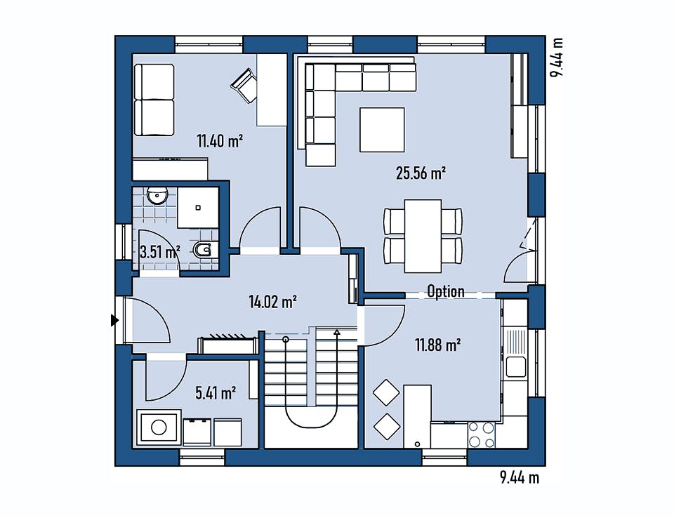 Fertighaus HAUS A94-94 von EBH Haus Schlüsselfertig ab 251000€, Satteldach-Klassiker Grundriss 1
