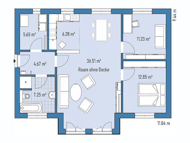 Fertighaus BUNGALOW B82-118-G von EBH Haus Schlüsselfertig ab 219100€, Bungalow Grundriss 1 Fertighaus BUNGALOW B82-118-G von EBH Haus Schlüsselfertig ab 219100€, Bungalow Grundriss 1