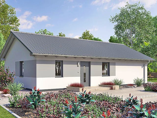 Fertighaus BUNGALOW B82-130 von EBH Haus Schlüsselfertig ab 212100€, Satteldach-Klassiker Außenansicht 2