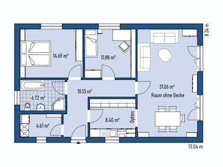 Fertighaus BUNGALOW B82-130 von EBH Haus Schlüsselfertig ab 212100€, Satteldach-Klassiker Grundriss 1