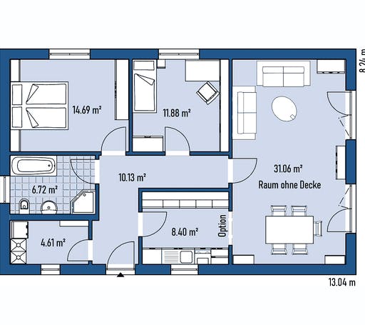 Fertighaus BUNGALOW B82-130 von EBH Haus Schlüsselfertig ab 197800€, Satteldach-Klassiker Grundriss 1