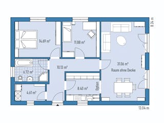 Fertighaus Bungalow B82-130 von EBH Haus Schlüsselfertig ab 227300€, Bungalow Grundriss 1