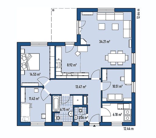 Fertighaus BUNGALOW B88-124-TE von EBH Haus Schlüsselfertig ab 241800€, Bungalow Grundriss 1