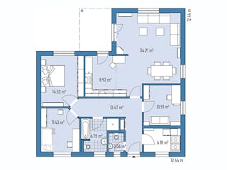 Fertighaus BUNGALOW B88-124-TE von EBH Haus Schlüsselfertig ab 267200€, Bungalow Grundriss 1