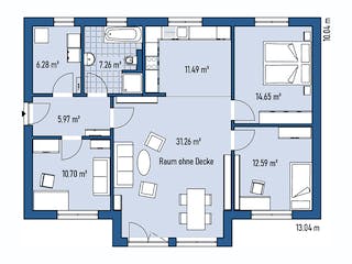 Fertighaus BUNGALOW B88-130-G von EBH Haus Schlüsselfertig ab 237600€, Bungalow Grundriss 1