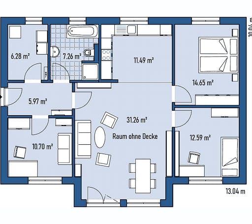 Fertighaus BUNGALOW B88-130-G von EBH Haus Schlüsselfertig ab 226700€, Bungalow Grundriss 1