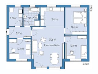 Fertighaus Bungalow B88-130-G von EBH Haus Schlüsselfertig ab 254700€, Bungalow Grundriss 1