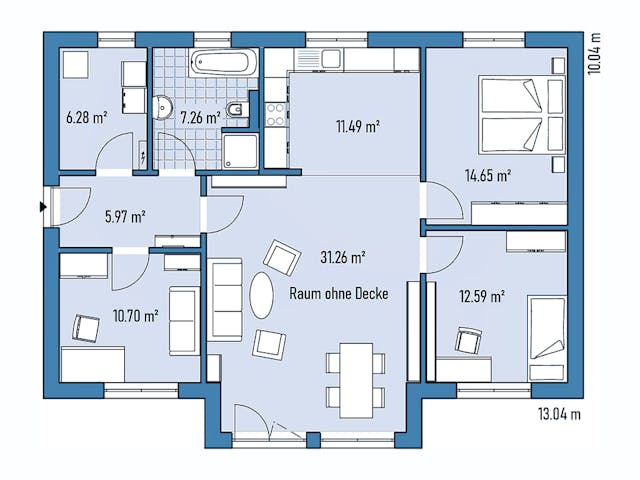 Fertighaus Bungalow B88-130-G von EBH Haus Schlüsselfertig ab 254700€, Bungalow Grundriss 1