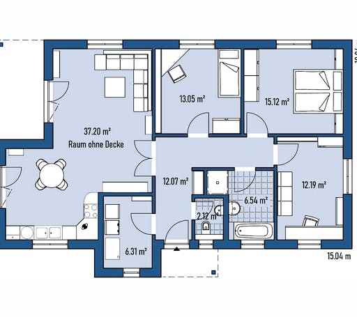 Fertighaus BUNGALOW B88-150-G von EBH Haus Schlüsselfertig ab 242100€, Bungalow Grundriss 1