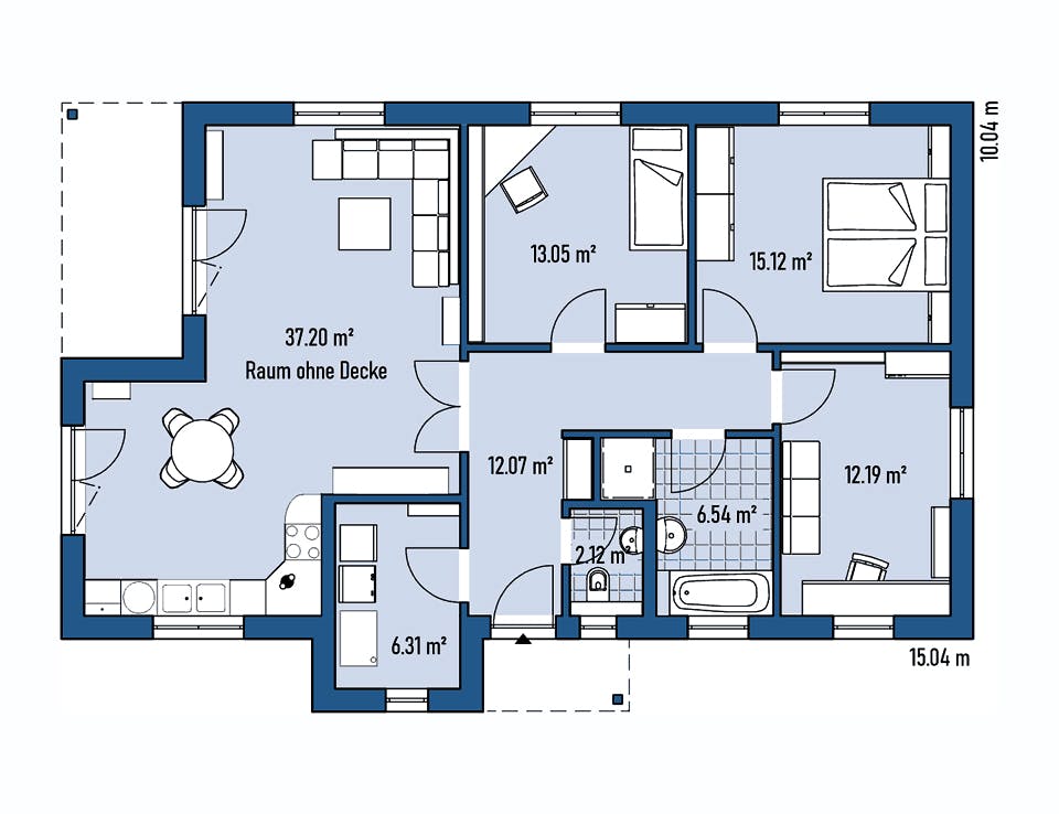 Fertighaus BUNGALOW B88-150-G von EBH Haus Schlüsselfertig ab 248400€, Bungalow Grundriss 1