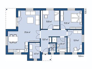 Fertighaus BUNGALOW B88-150-TE von EBH Haus Schlüsselfertig ab 257900€, Bungalow Grundriss 1