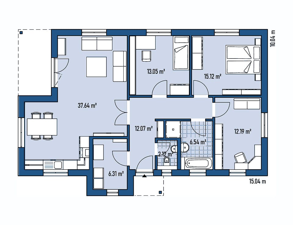 Fertighaus BUNGALOW B88-150-TE von EBH Haus Schlüsselfertig ab 248700€, Bungalow Grundriss 1
