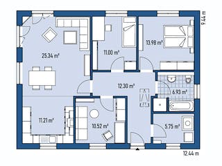 Fertighaus BUNGALOW B94-124 von EBH Haus Schlüsselfertig ab 229200€, Bungalow Grundriss 1