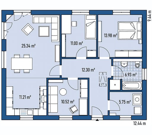Fertighaus BUNGALOW B94-124 von EBH Haus Schlüsselfertig ab 215600€, Bungalow Grundriss 1