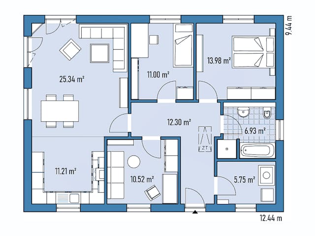 Fertighaus BUNGALOW B94-124 von EBH Haus Schlüsselfertig ab 238400€, Bungalow Grundriss 1