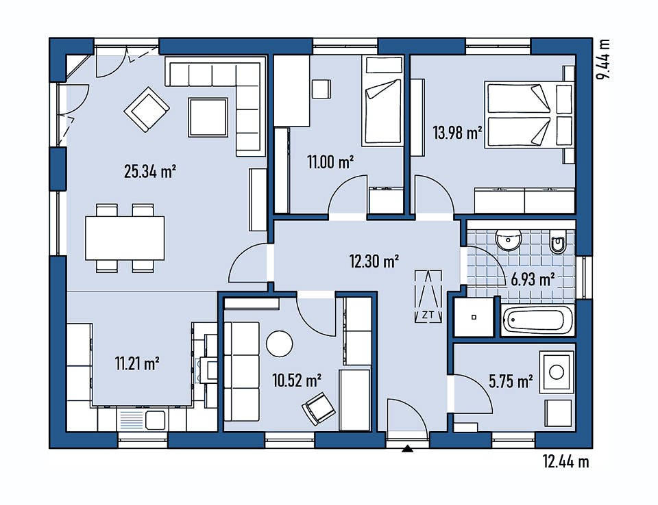 Fertighaus BUNGALOW B94-124 von EBH Haus Schlüsselfertig ab 220000€, Bungalow Grundriss 1