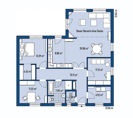 Fertighaus BUNGALOW B94-130-G von EBH Haus Schlüsselfertig ab 261000€, Bungalow Grundriss 1