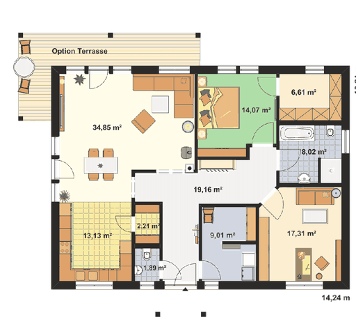Fertighaus Bungalow Waldesruh von EBH Haus Schlüsselfertig ab 270900€, Bungalow Grundriss 1