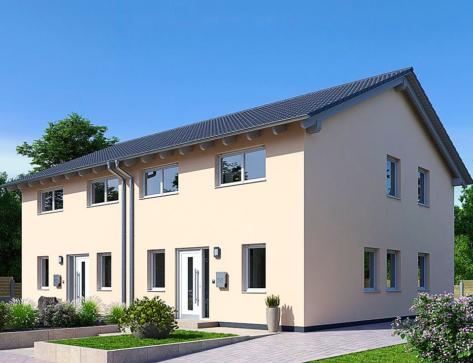 Fertighaus ZWEIFAMILIENHAUS D106-137-SD von EBH Haus Schlüsselfertig ab 480600€, Satteldach-Klassiker Außenansicht 1