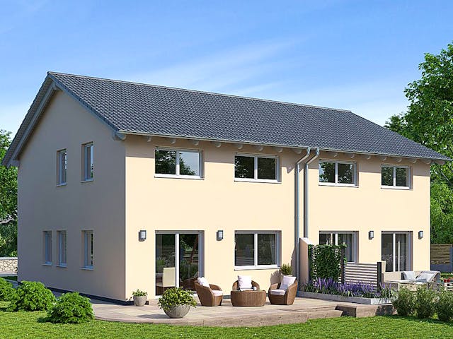 Fertighaus ZWEIFAMILIENHAUS D106-137-SD von EBH Haus Schlüsselfertig ab 491700€, Satteldach-Klassiker Außenansicht 2