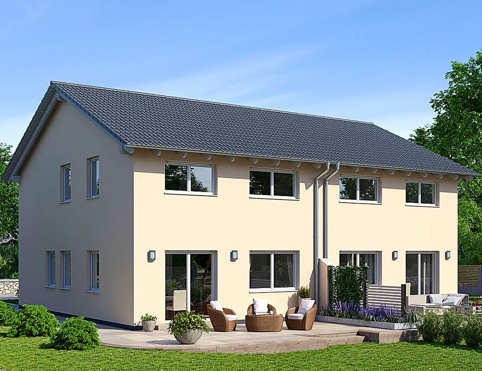 Fertighaus ZWEIFAMILIENHAUS D106-137-SD von EBH Haus Schlüsselfertig ab 480600€, Satteldach-Klassiker Außenansicht 2