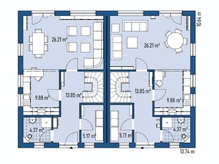 Fertighaus ZWEIFAMILIENHAUS D106-137-SD von EBH Haus Schlüsselfertig ab 491700€, Satteldach-Klassiker Grundriss 1