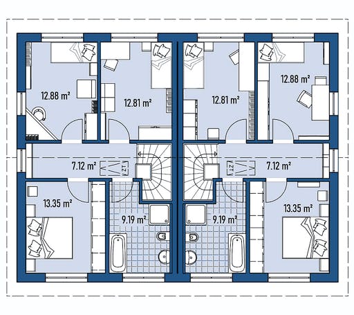 Fertighaus ZWEIFAMILIENHAUS D106-137-SD von EBH Haus Schlüsselfertig ab 471100€, Satteldach-Klassiker Grundriss 2