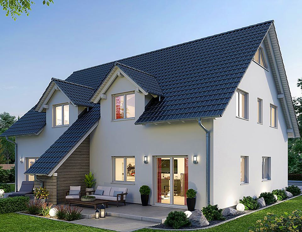 Fertighaus ZWEIFAMILIENHAUS D106-139-2G von EBH Haus Schlüsselfertig ab 550700€, Satteldach-Klassiker Außenansicht 1