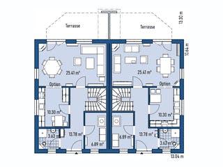 Fertighaus ZWEIFAMILIENHAUS D106-139-2G von EBH Haus Schlüsselfertig ab 573900€, Satteldach-Klassiker Grundriss 1