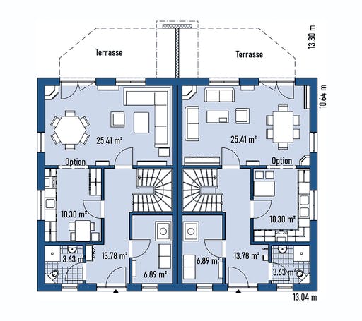 Fertighaus ZWEIFAMILIENHAUS D106-139-2G von EBH Haus Schlüsselfertig ab 543500€, Satteldach-Klassiker Grundriss 1
